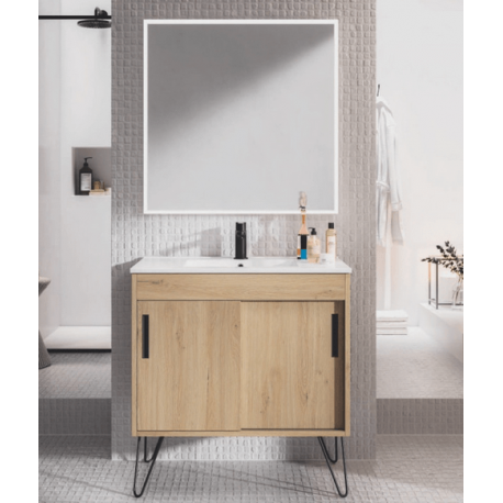 Mueble de baño de suelo de 100 cm con 2 cajones con lavabo sobre encimera  color griggio Modelo Granada