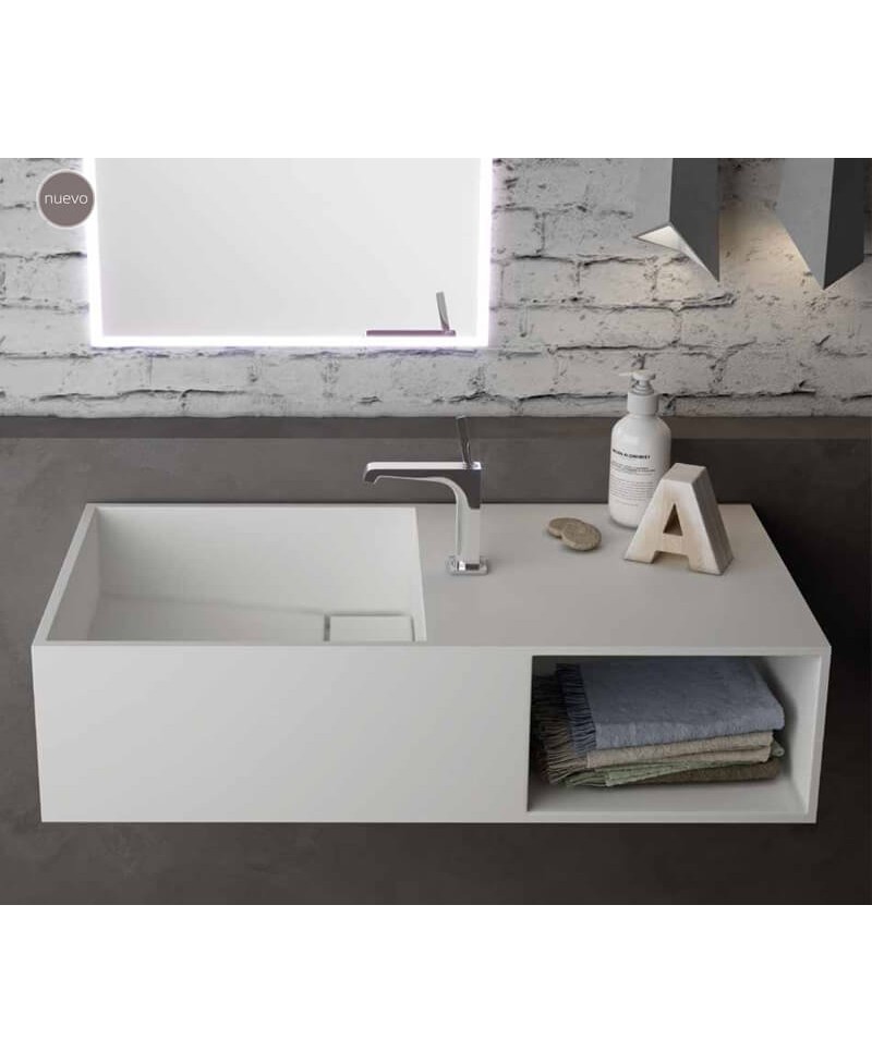 Lavabo suspendido (mural / de pared) blanco mate Solid Surface KALIYA –  Entorno Baño